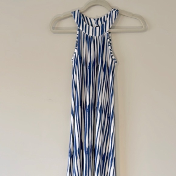Omi Jo | Blue & White Maxi Dress Sleevess Keyhole Back 9/10 Soft Knit Beachy - Picture 13 of 16